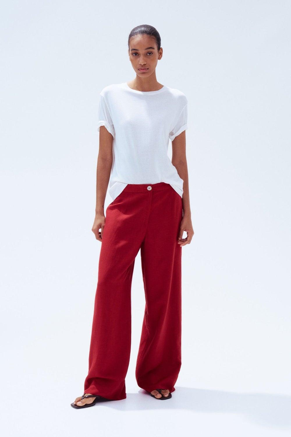 Linen-Blend High-Waist Wide-Leg Trousers - Image 1