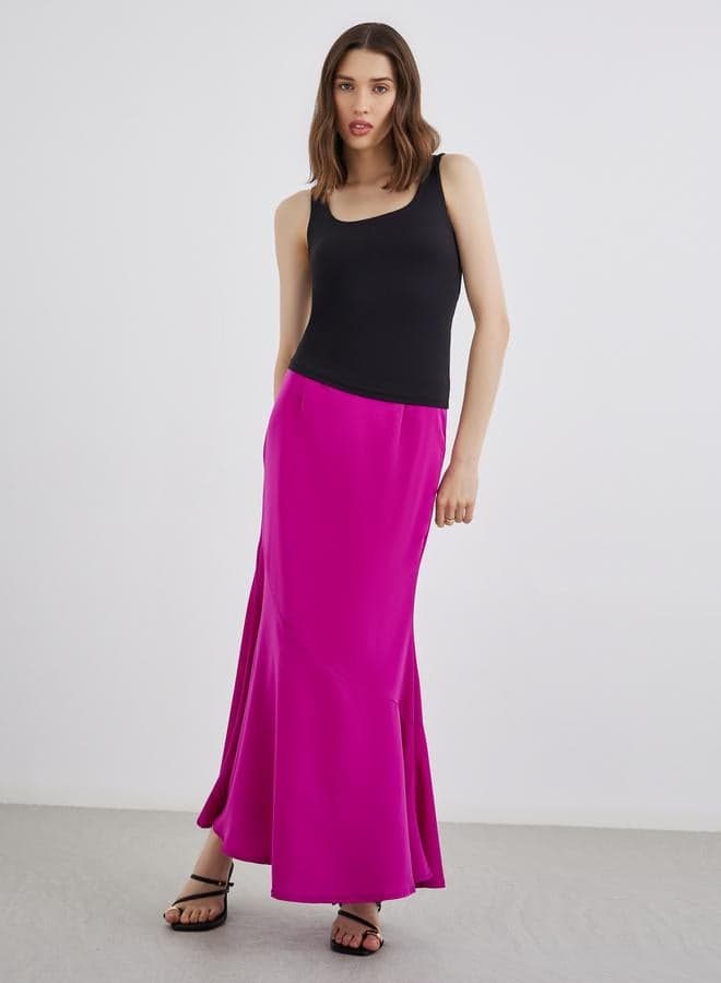 Solid Frill Hem Maxi Skirt - Image 1