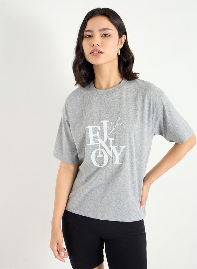 Boxy Embroidered Dropped Shoulder T-Shirt - Image 1
