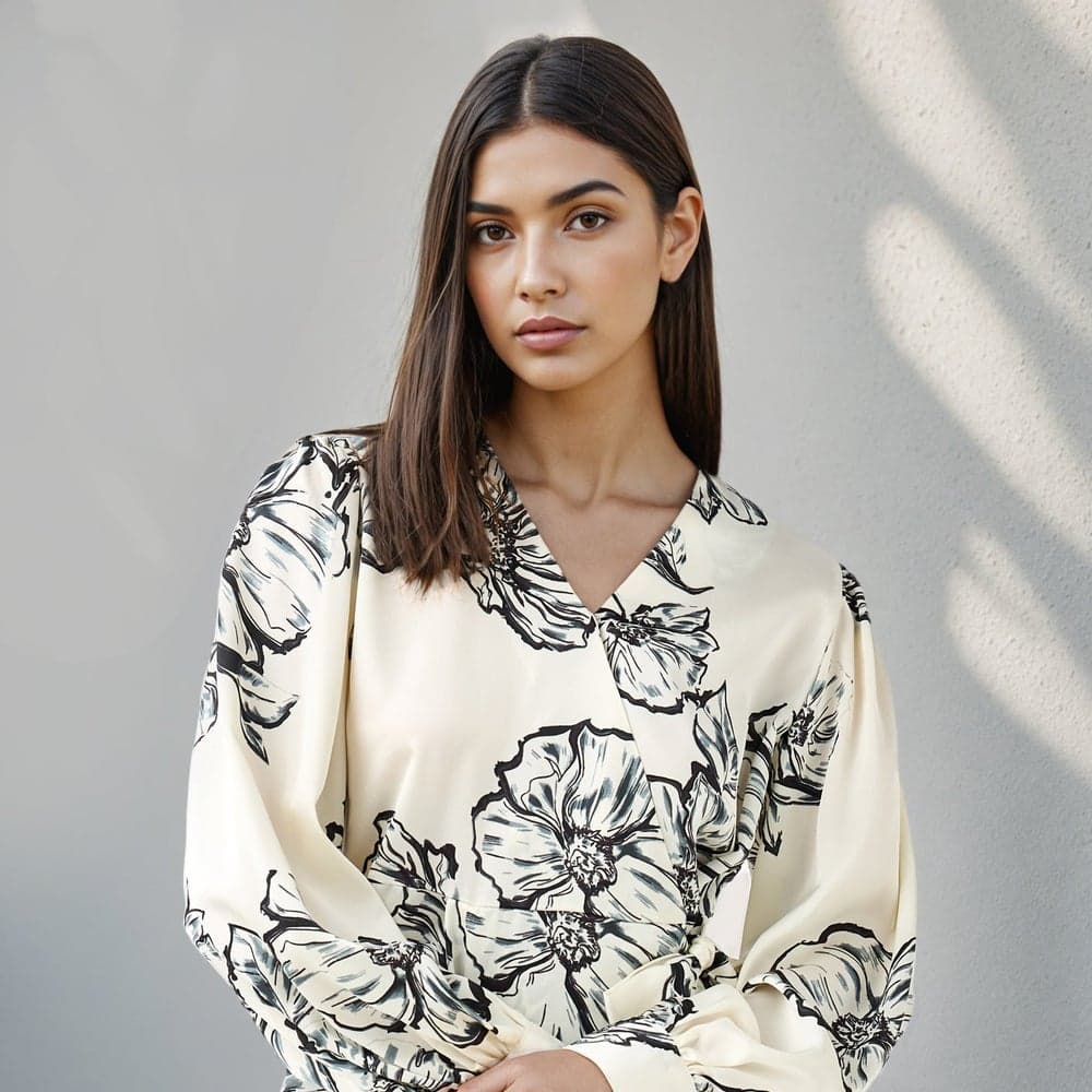 Relaxed Fit Floral Print Wrap Shirt - Image 1