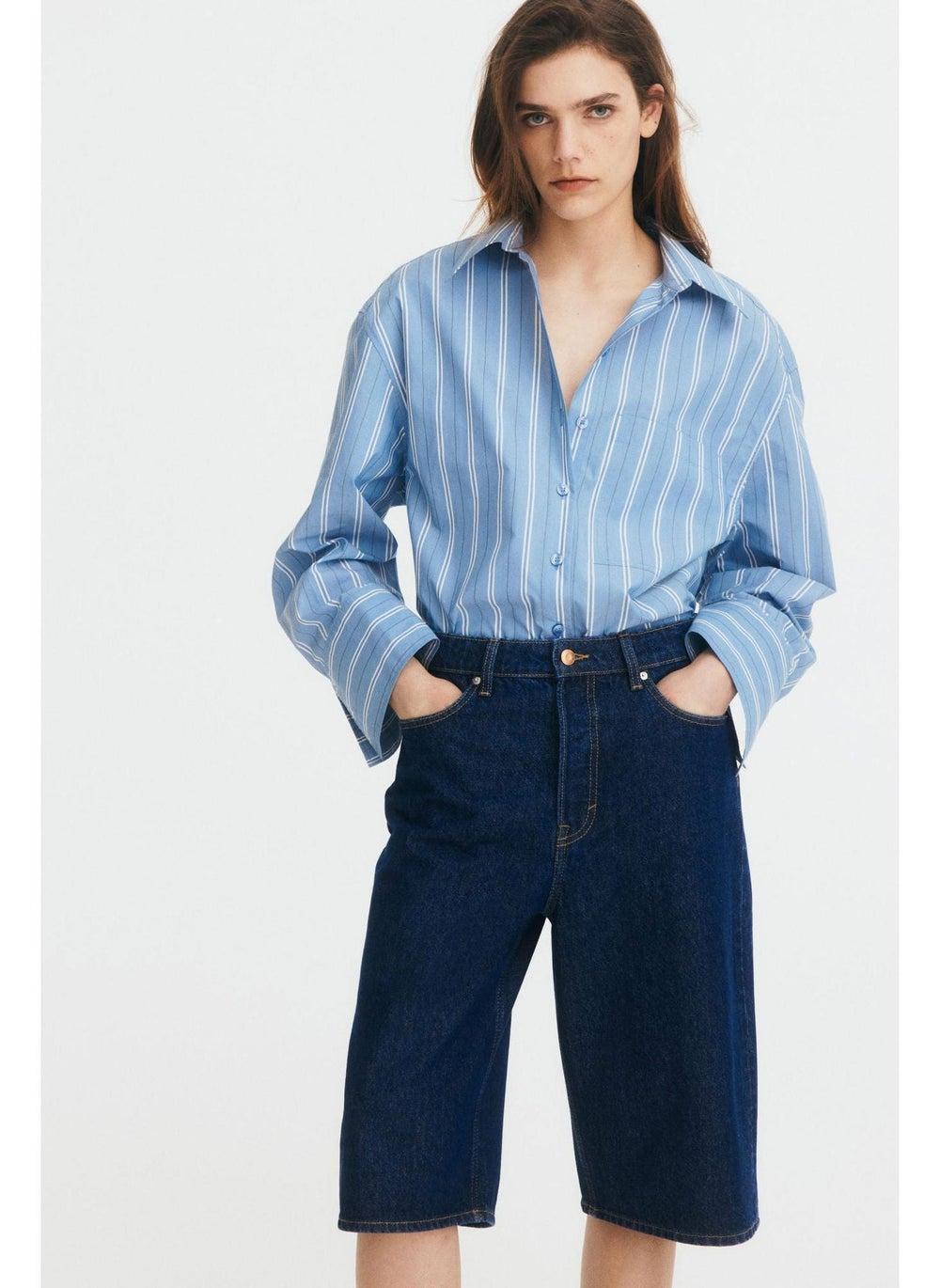 High Knee Denim Shorts with High Waist - Image 1