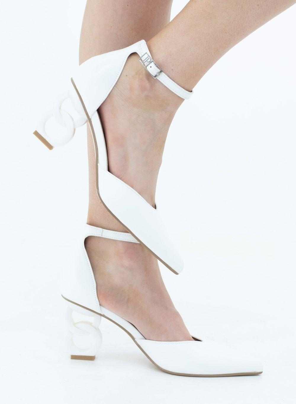 Akshara White Open Waist Pointy PU Pumps 7.5cm Heel - Image 1