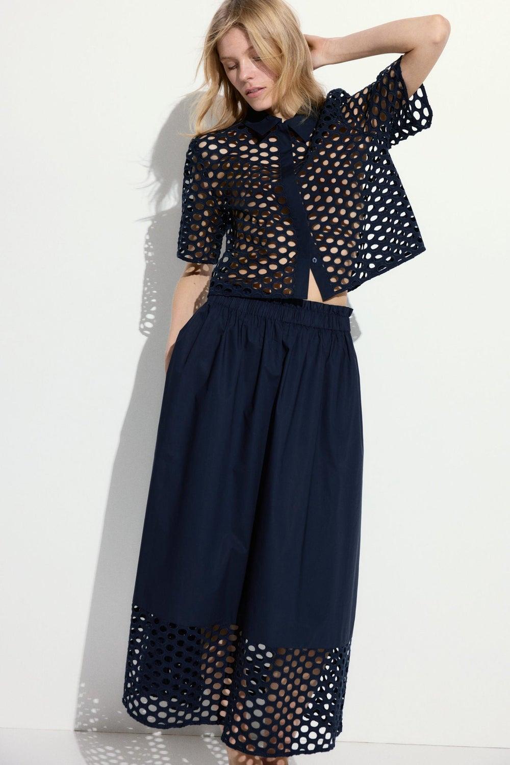 Eyelet-Embroidered High-Waist A-Line Skirt - Image 1