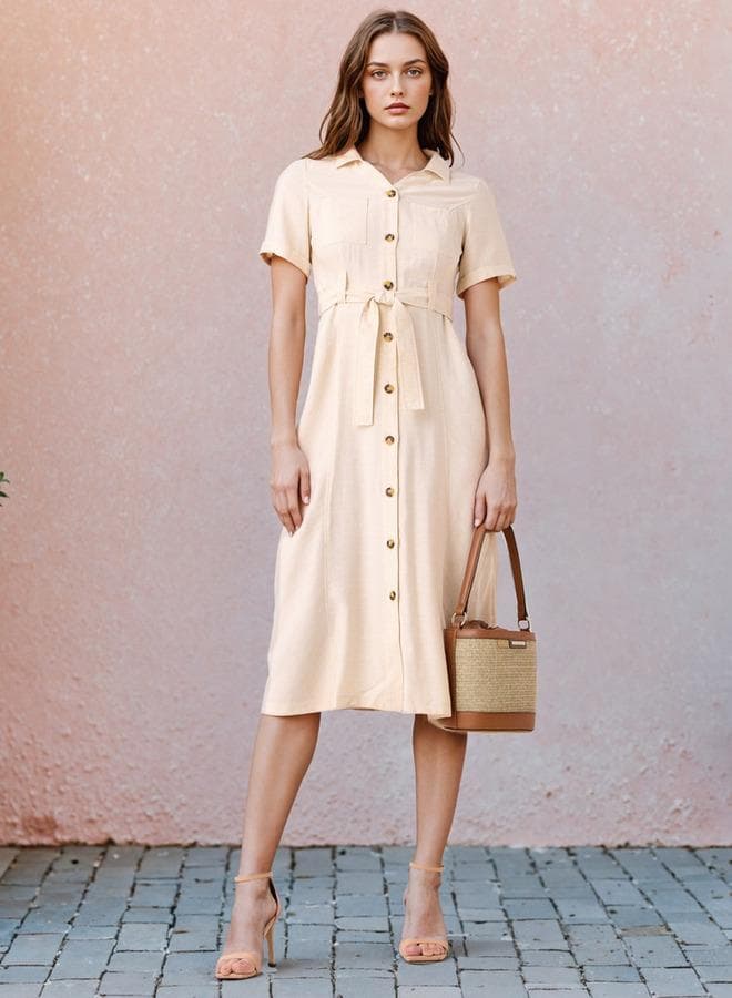 2Xtremz Midi Shirt Dress with Belt and Pockets - Image 1