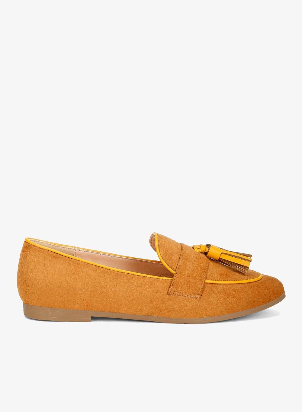 Tan Micro Suede Tassel Loafers - Image 1