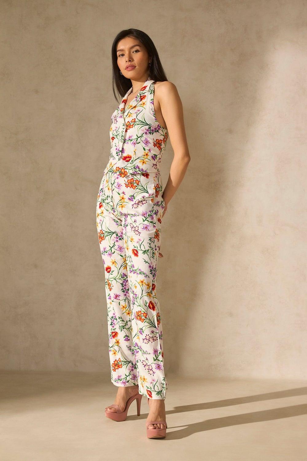 Virgio Floral Straight Fit High-Rise Trousers for Women - Image 1