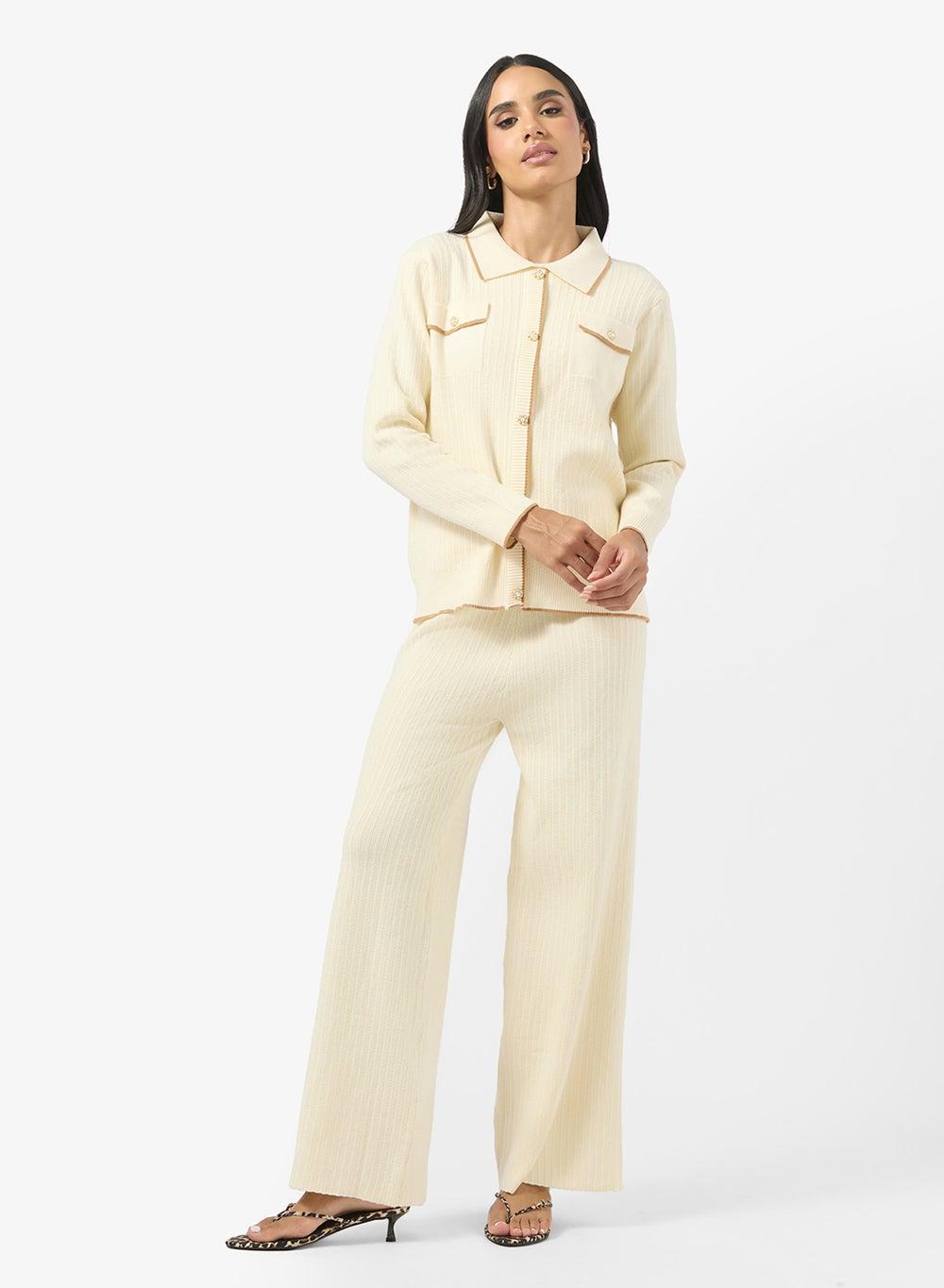 Contrast Trim Cardigan & Pant Set - Image 1