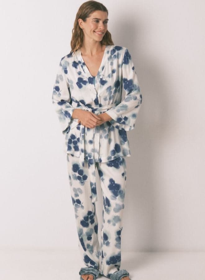 Green Floral Satin Pyjamas Set - Image 1