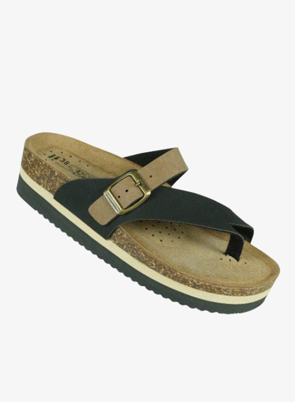 Biochic Ladies Low Wedge Toe Grip Slip Ons 012-483 4809 Black - Image 1