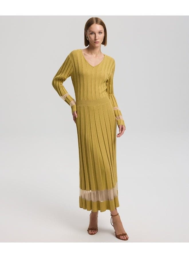 Flared Fit Sheer Detail Knit Maxi Dress - Image 1
