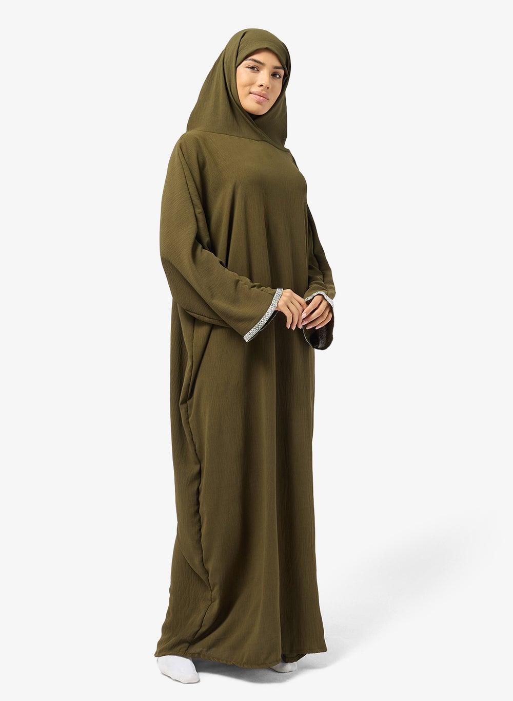Hooded Prayer Dress with Shirred Sleeves - Image 1