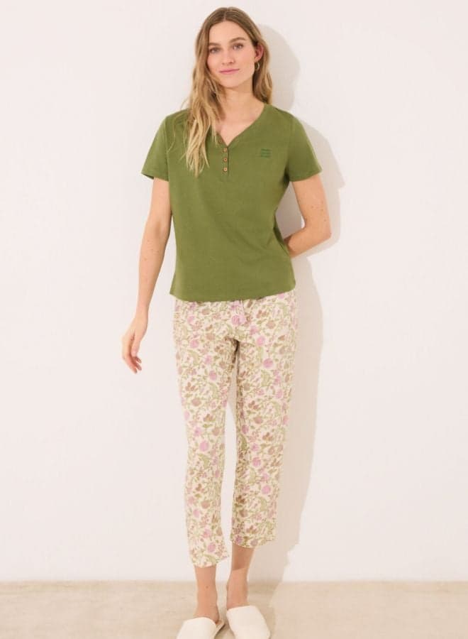 Long Carrot Cotton Trousers with Floral Print - Image 1