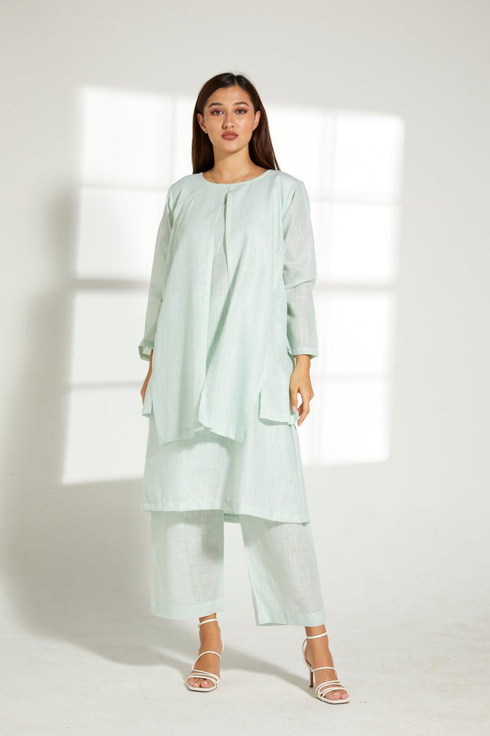 Crew Neck Double Layered Top & Pants Set - Image 1