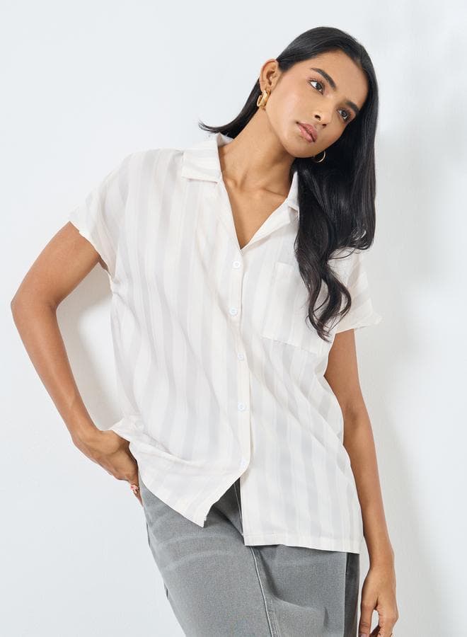 Checked Print Buttoned Shirt with Pocket - Image 1