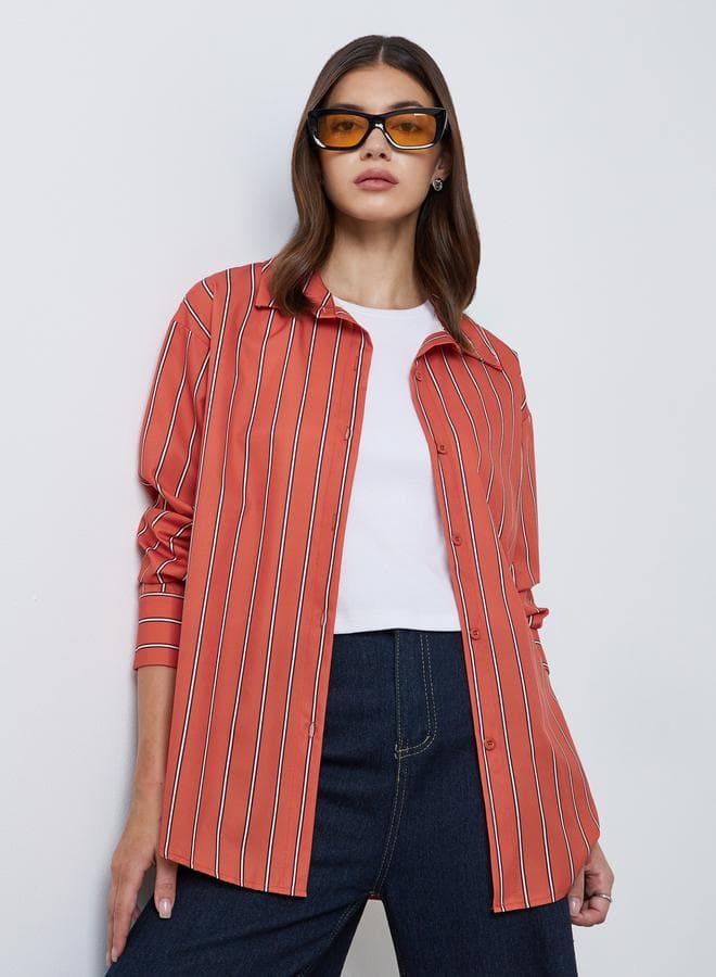 Take Two Brown Striped Oversized Long Sleeve Shirt - Image 1