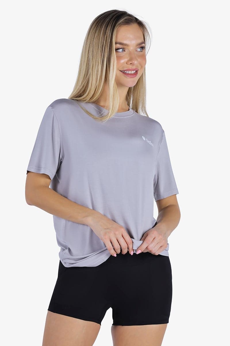 YesEco Women’s Grey Bamboo Viscose Round Neck T-Shirt - Image 1