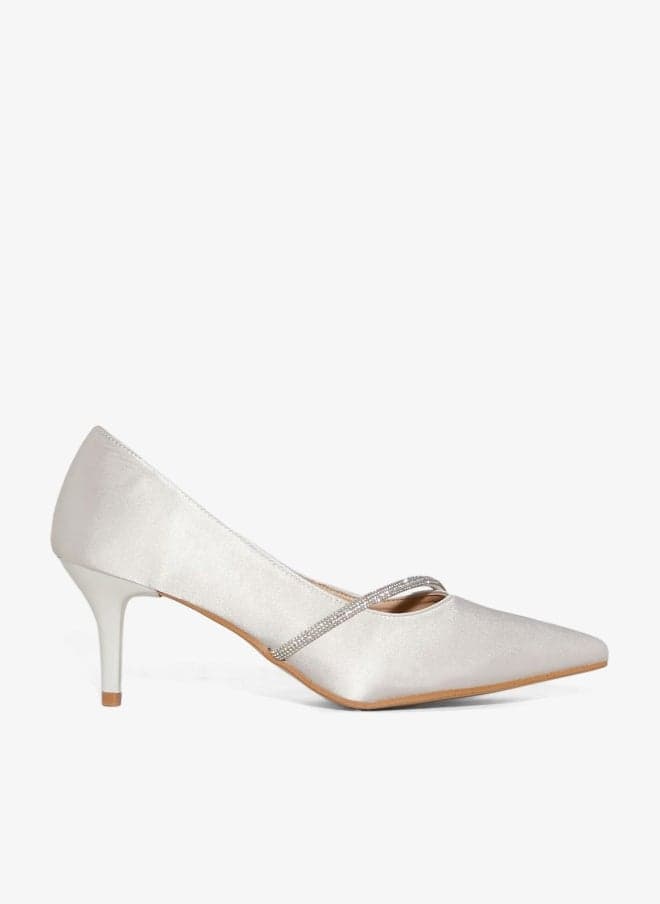 Pointed Rhinestone Trim Mid-Heel Pump - Image 1