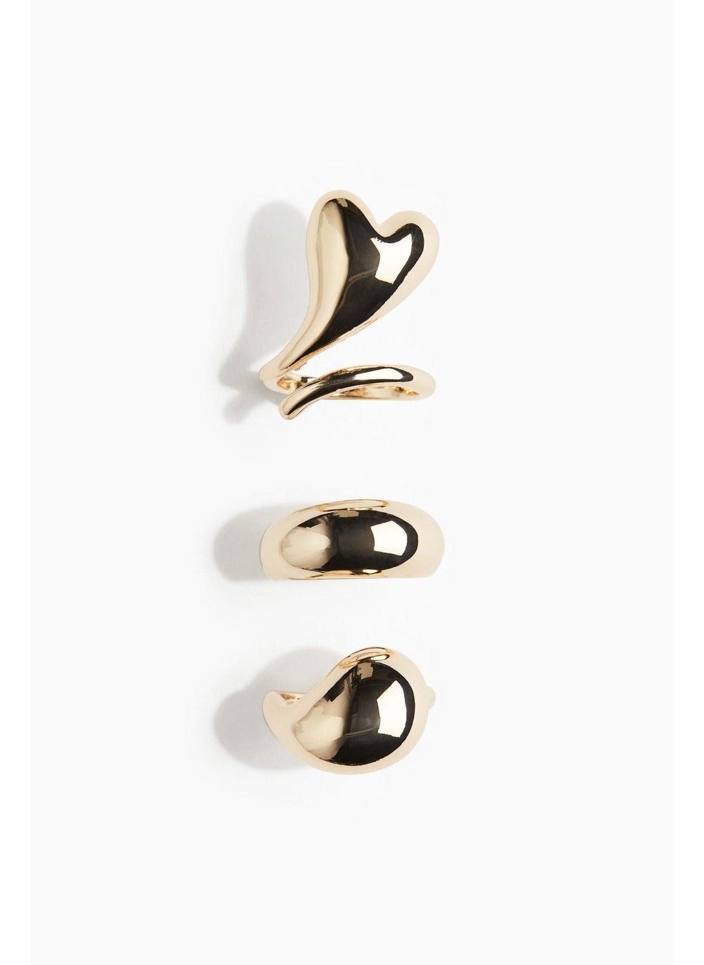 Shiny 3-Pack Ring Set with Heart Detail - Image 1