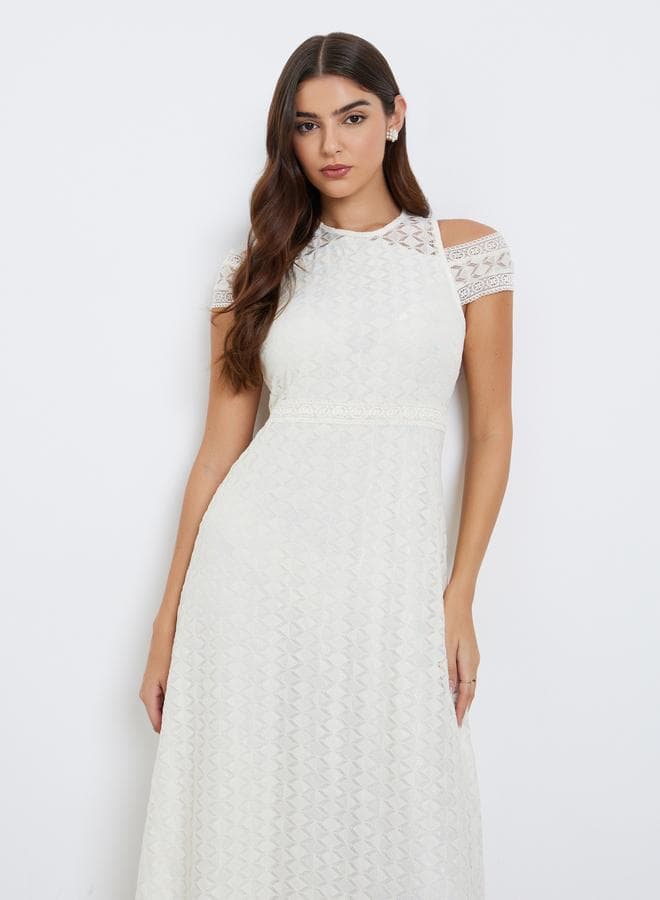 Styli Lace Short Sleeve A-Line Maxi Dress - Image 1