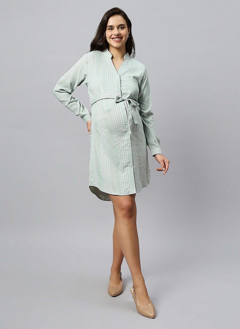 Long Cotton Maternity Shirt with Pleated Front - Image 1