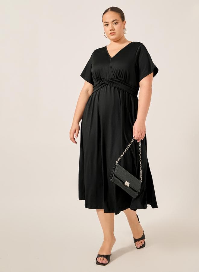 Black Twist Front Midi Dress - Image 1