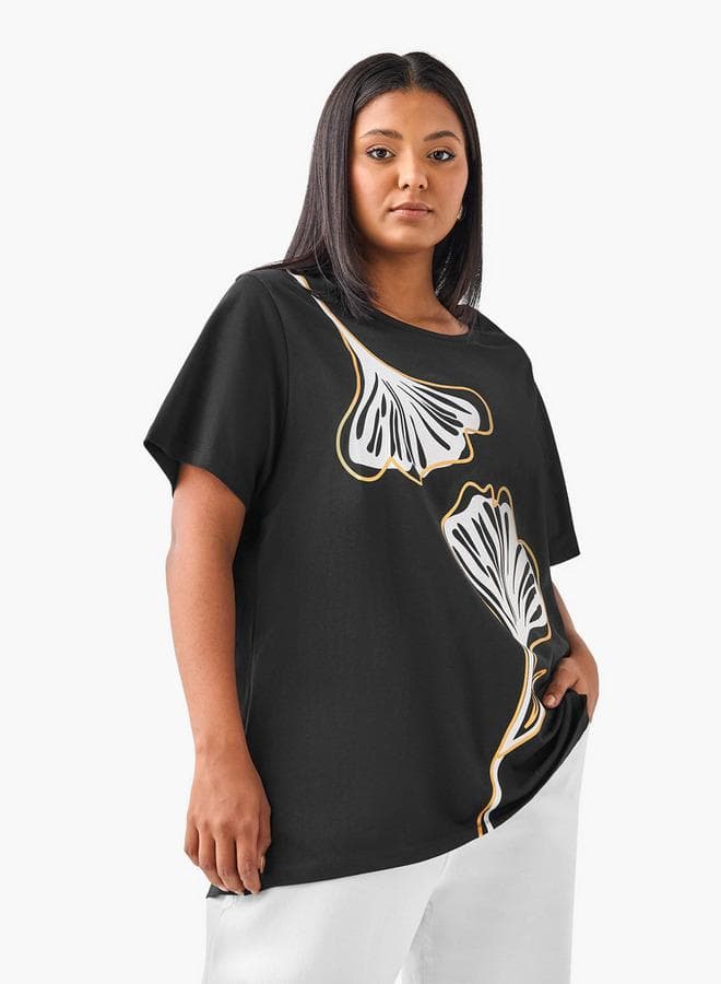 Plus Size Ulla Popken Leaf Print T-Shirt - Image 1