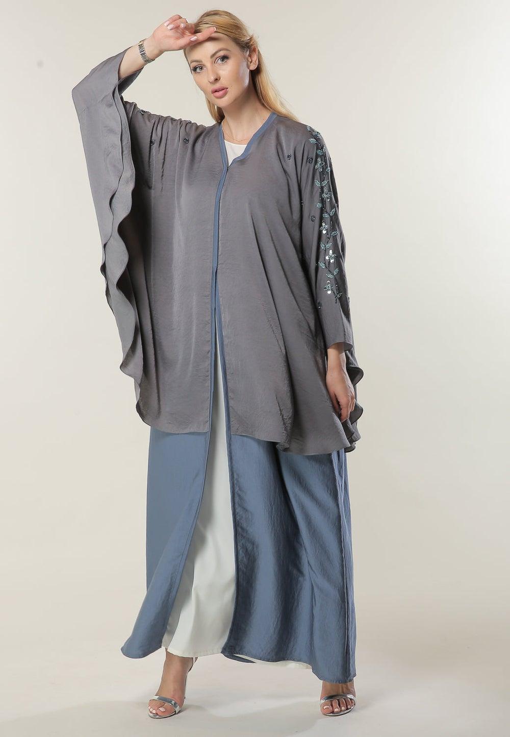 Embroidered Colorblock Layered Abaya - Image 1