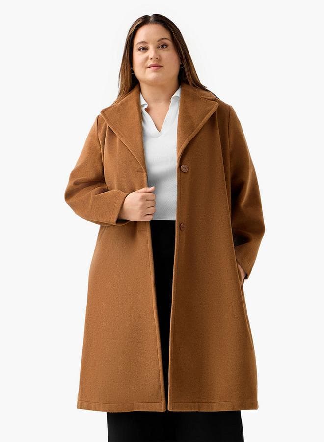 Ulla Popken Longline Polyester Blend Coat with Notch Lapel - Image 1