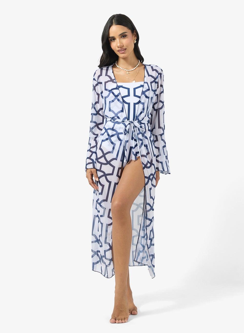 Printed Swimsuit with Matching Beach Cover Up - Image 1