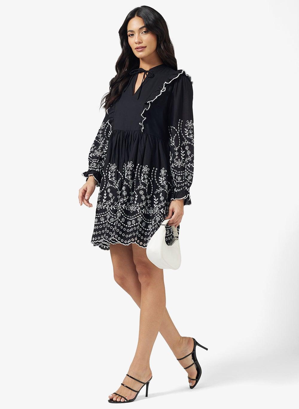 Yasluma Printed Drawstring Detailed Mini Dress - Image 1