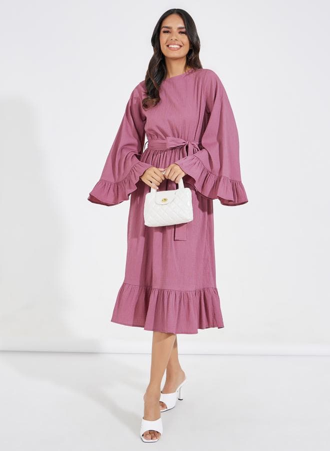 Mauve Ruffled Sleeve Midi Dress - Image 1