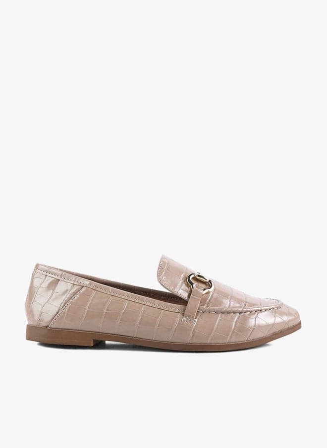Taupe Faux Leather Semi Casual Loafers with Gold Ornament - Image 1