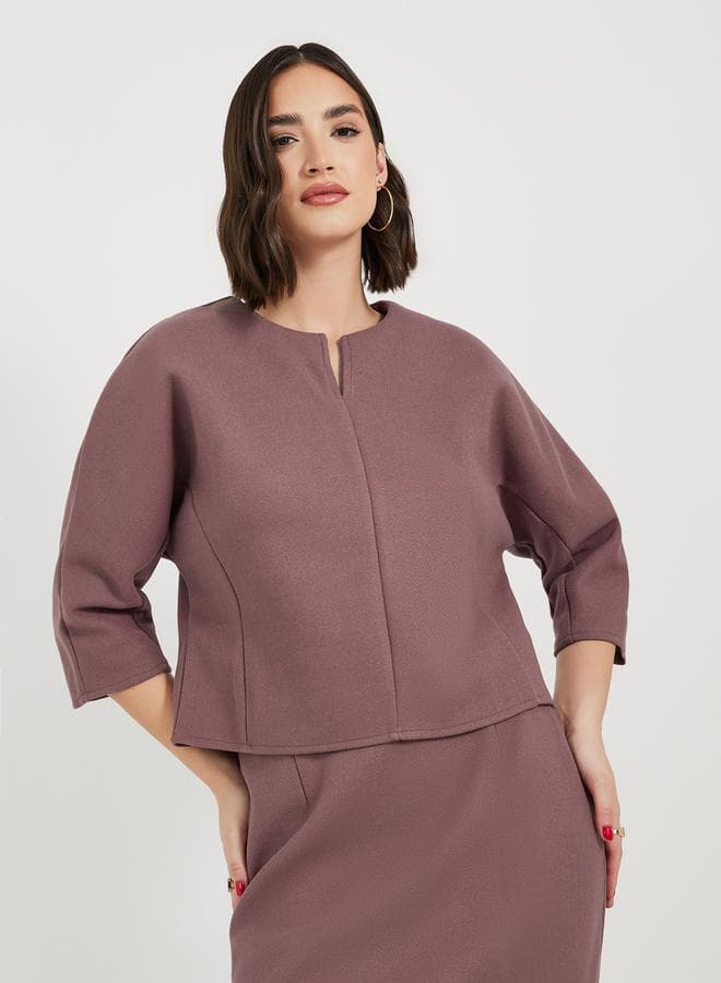 Styli Split Neck 3/4 Sleeve Crop Top - Image 1