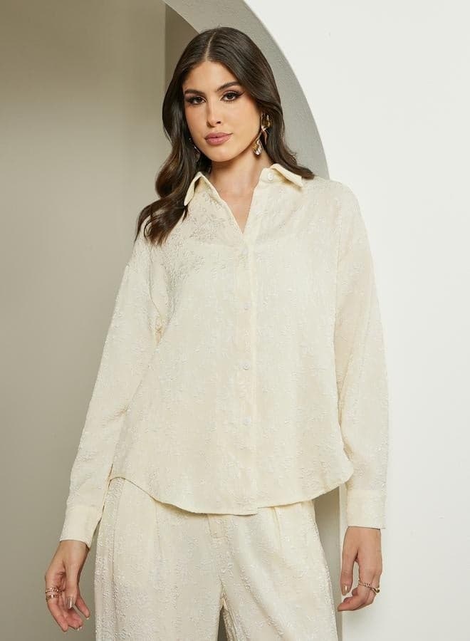 Oversized Jacquard Spread Collar Shirt - Image 1