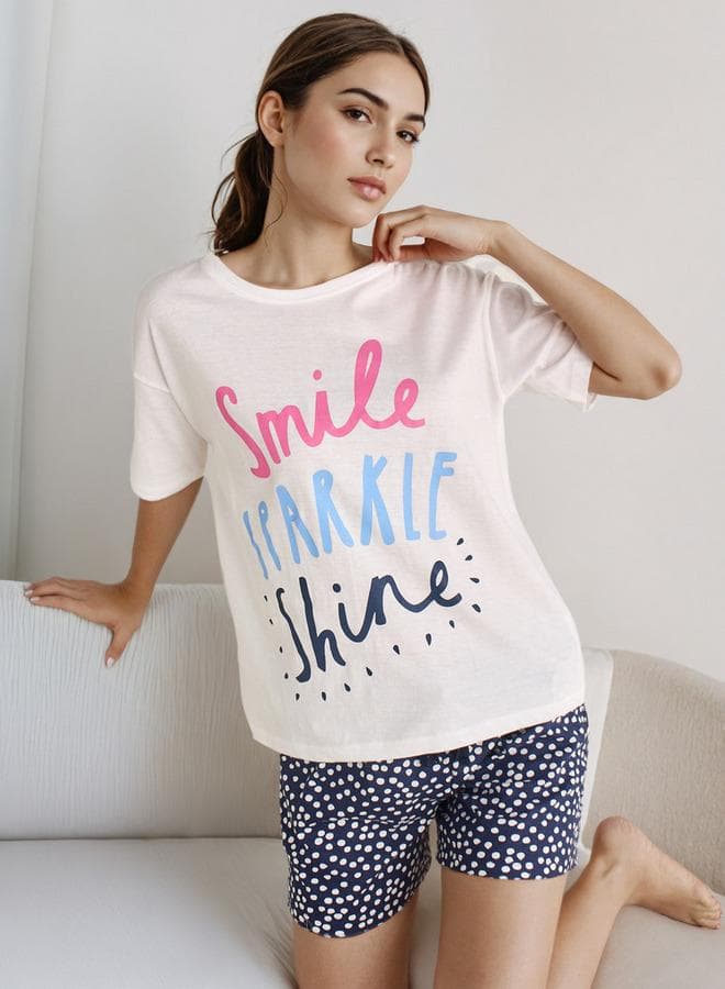 Cotton Pyjama Short Set with T-Shirt and Shorts - Image 1
