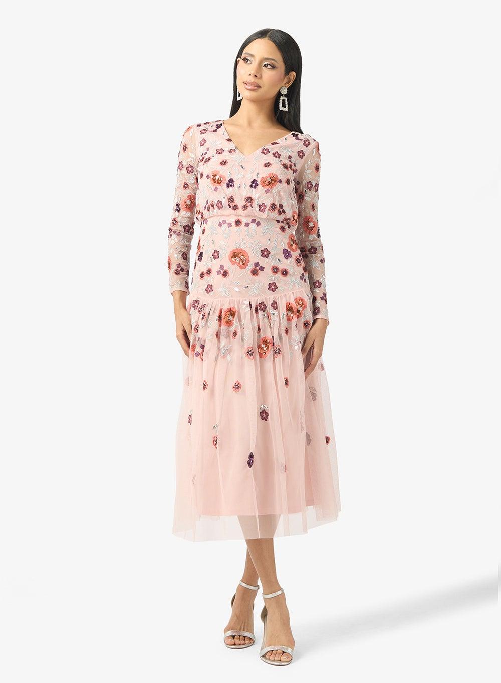 Frock and Frill Embellished Floral Midi Dress - Image 1