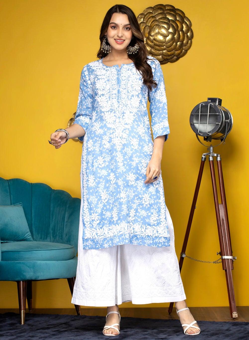 Hand Embroidered Chikankari Mulmul Cotton Kurta AL3648 - Image 1