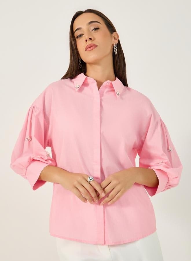 Styli Embellished Balloon Sleeve Shirt - Image 1