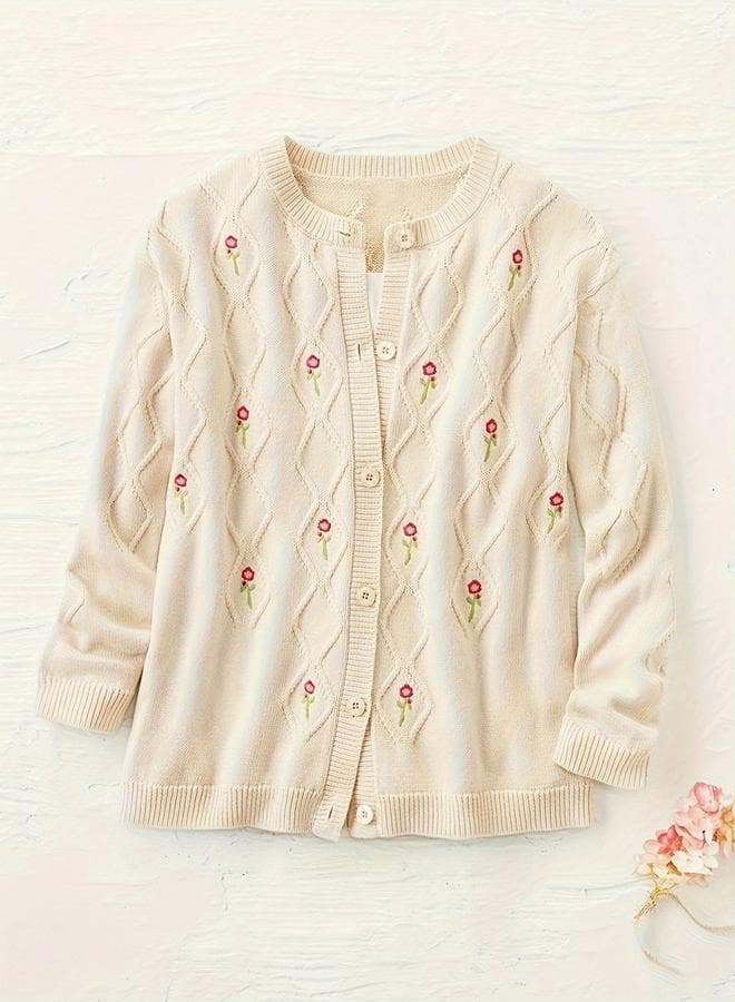 Take Two Plus Size Floral Embroidery Cardigan - Image 1