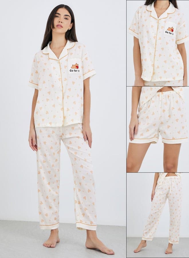 Pack of 3 Bear Print Cotton Shirt, Pants and Shorts - Image 1