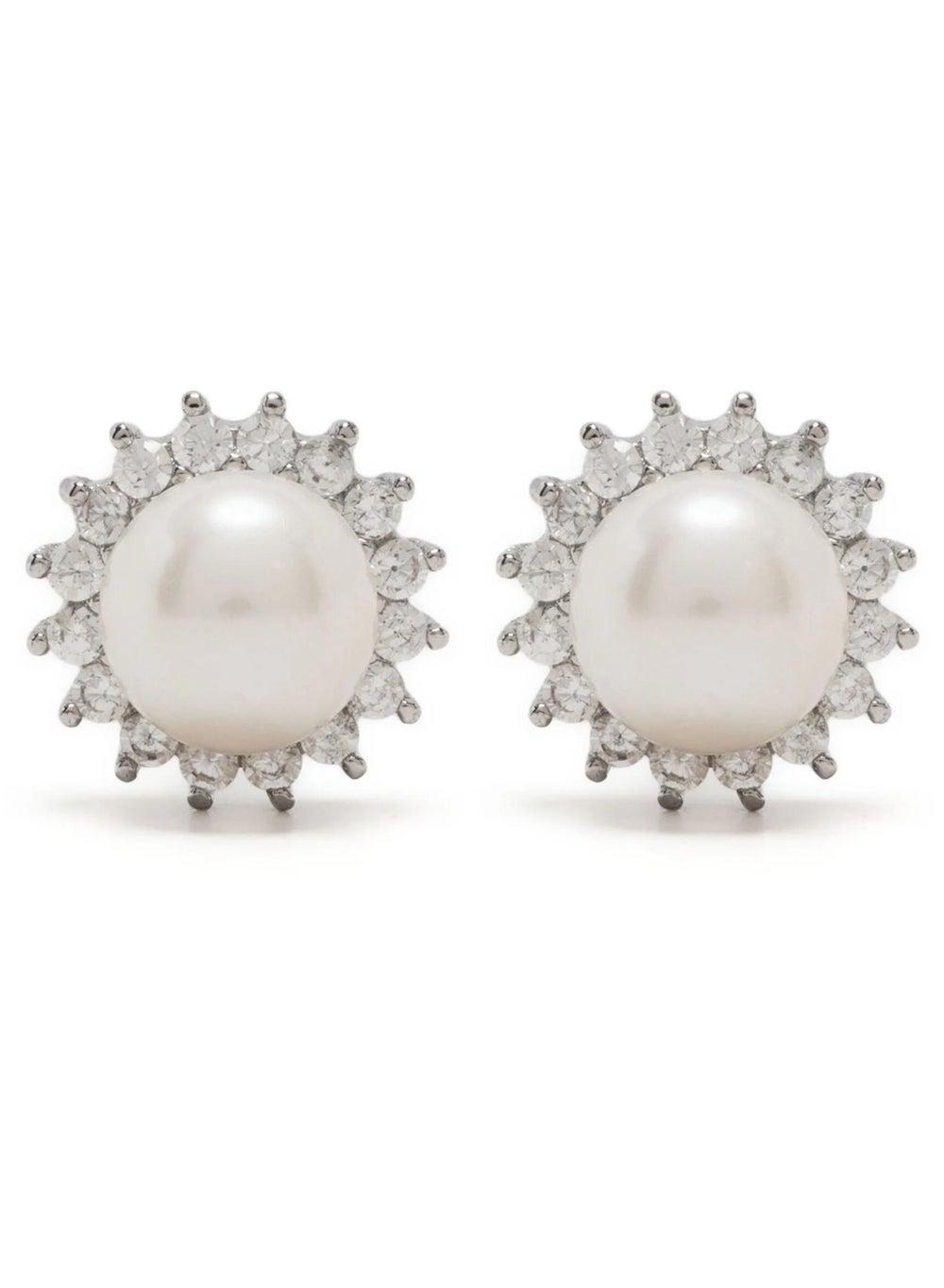 Nostalgia Pearl Stud Earrings with Cubic Zirconia - Image 1