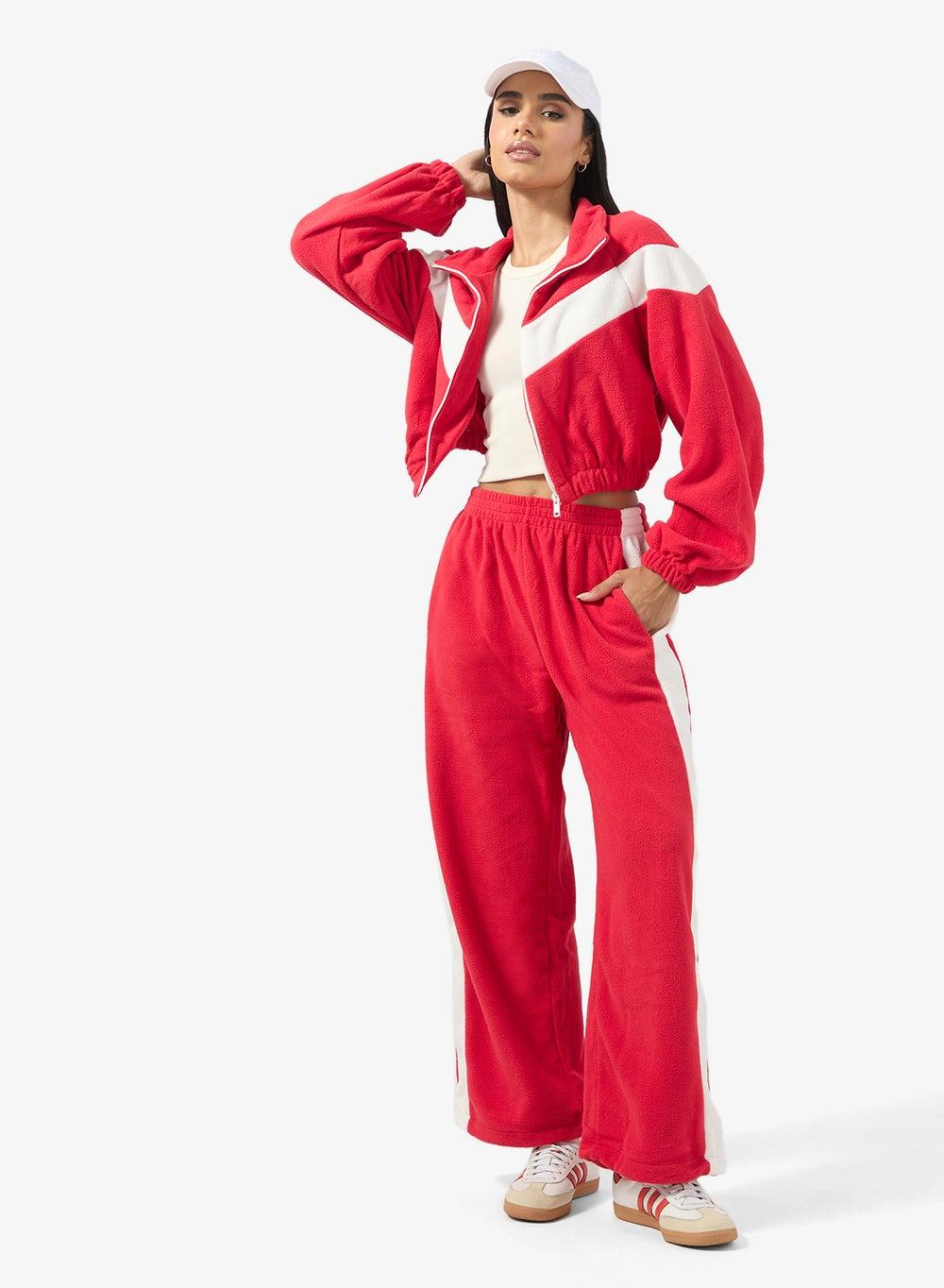 Zip Up Colorblock Fleece Tracksuit for Women - Image 1