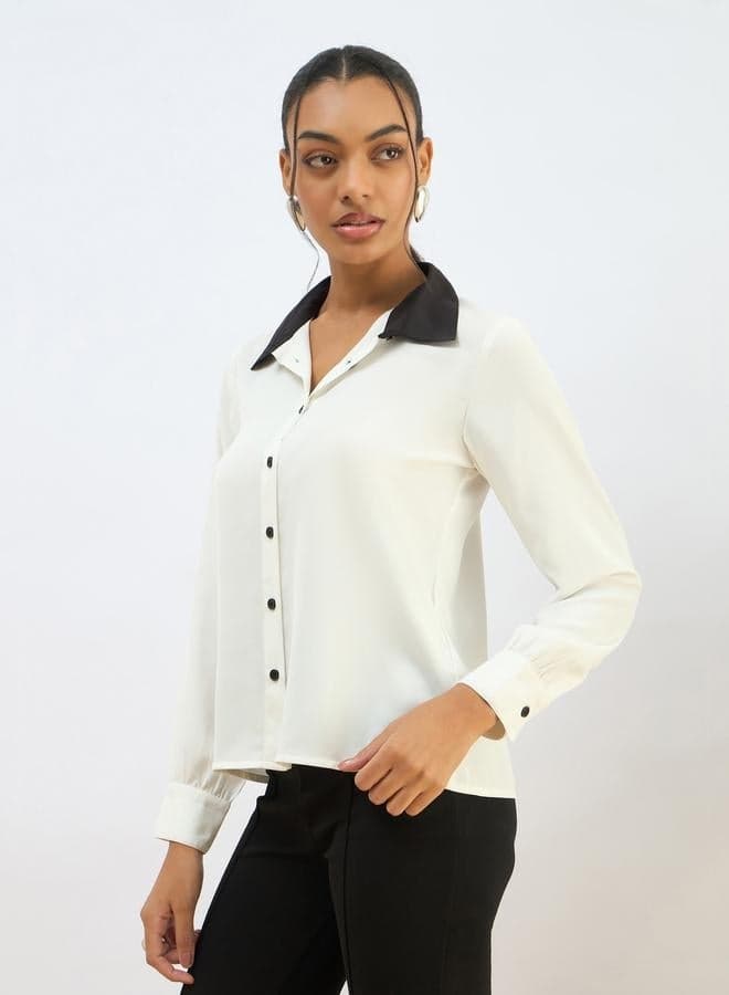 Sassafras White Contrast Collar Buttoned Shirt - Image 1
