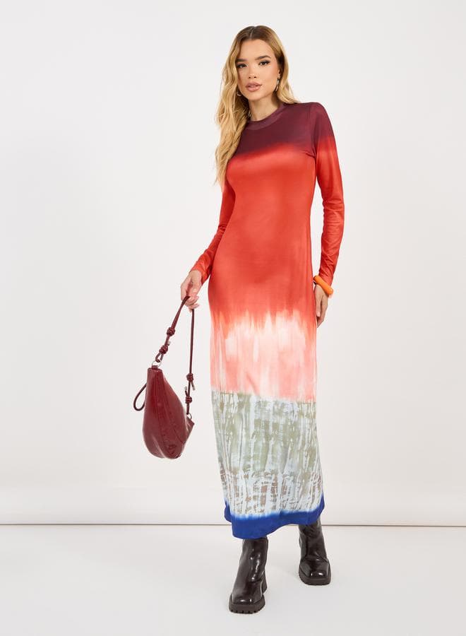 Orange Green Tie-Dye Maxi Dress - Image 1
