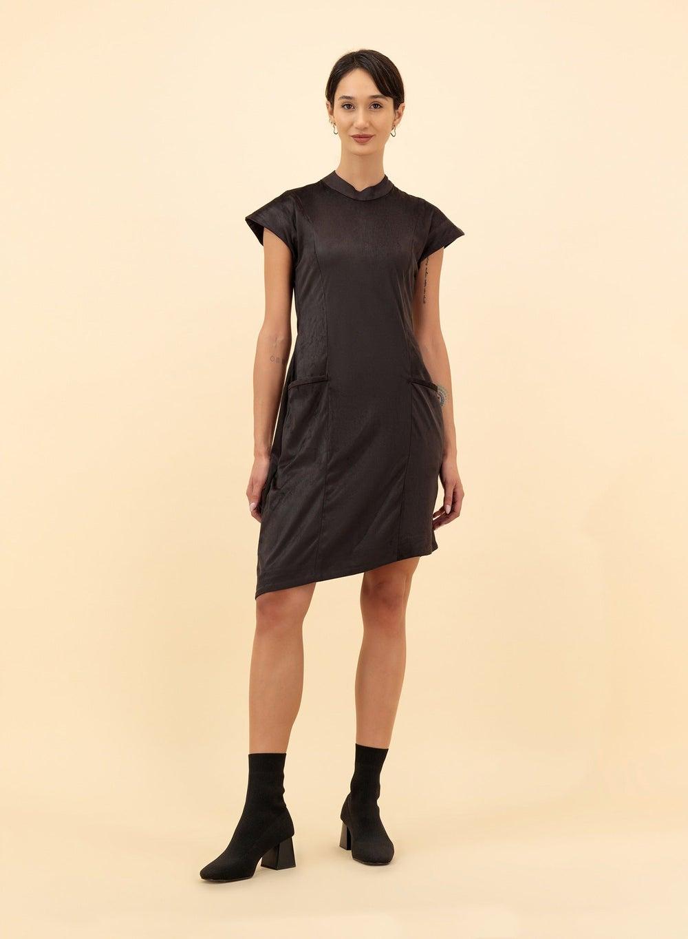 Asymmetric Suede Mini Dress - Image 1