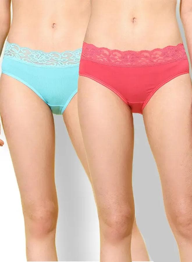 Leading Lady Pack of 2 Lace Waistband Cotton Briefs - Image 1