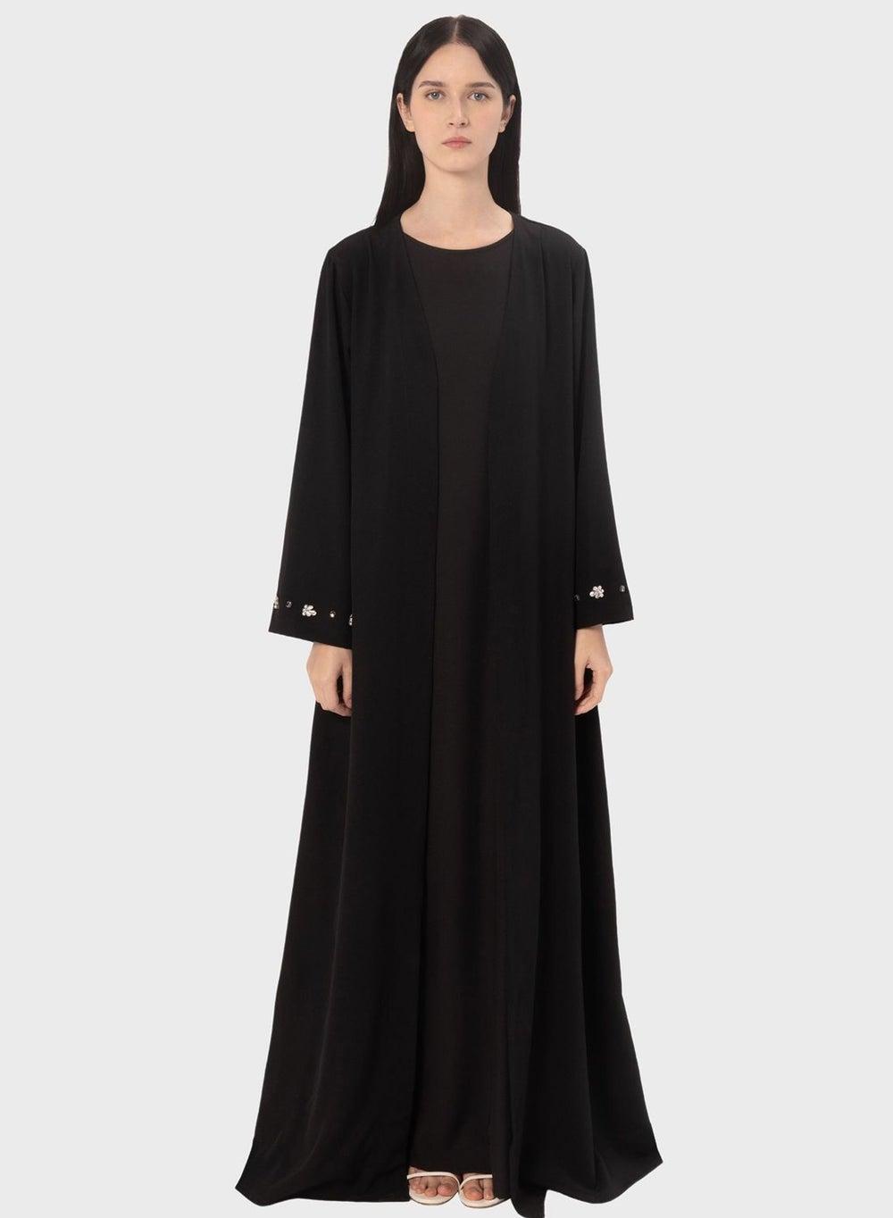 Essential Classic Abaya with Contrast Detailing - Image 1