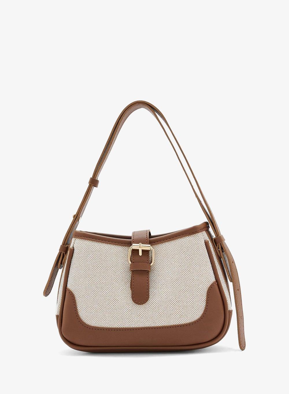 Contrast Panel Shoulder Bag with Buckle Closure - Image 1