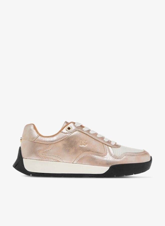 Women's Panelled Lace-Up Sneakers with Metallic Accents - Image 1