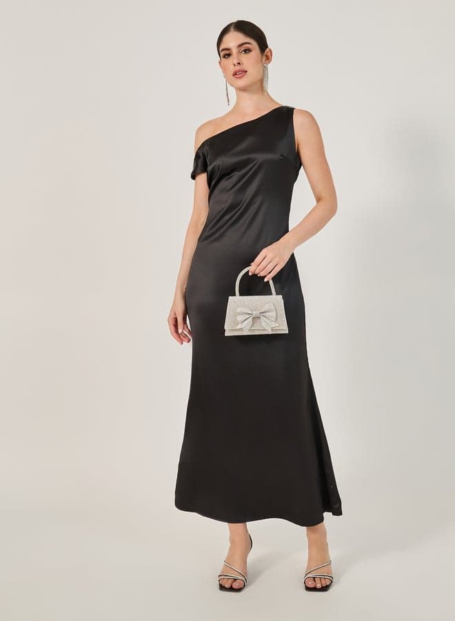 Solid One Shoulder A-Line Maxi Dress - Image 1